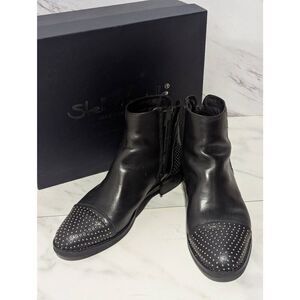 Stellemonelle Women's Black Italian Leather Silver Stud Embellished Ankle Boots